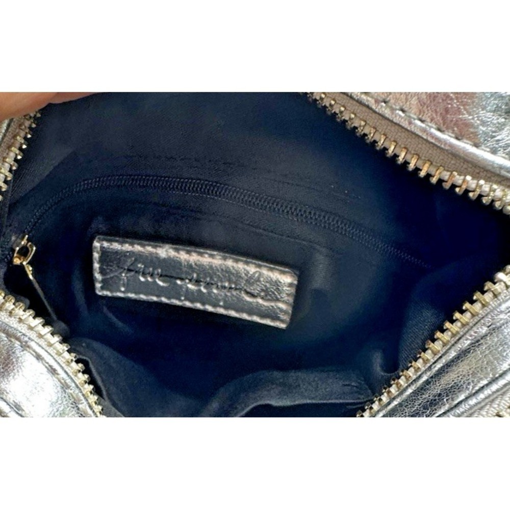 Free People Silver Leather Crossbody Purse Multi pocket Mini Top Handles - Picture 10 of 14